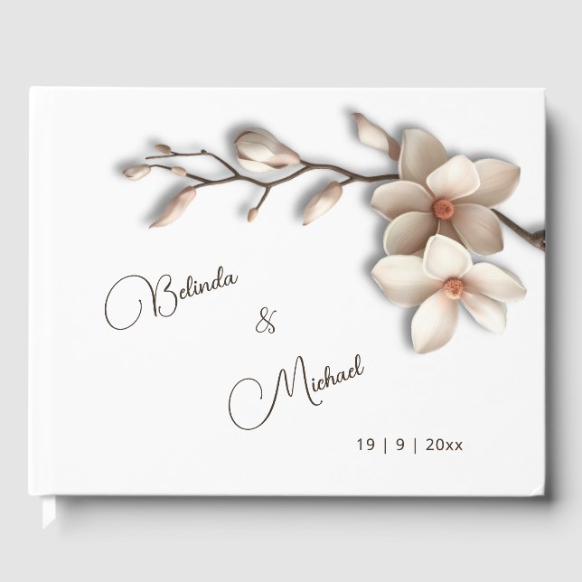 Libro De Visitas Magnolia Flor 3D | Boda (Anverso)