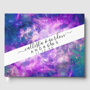Libro De Visitas Majestic Verde azulado Purple Starry Space Nebula