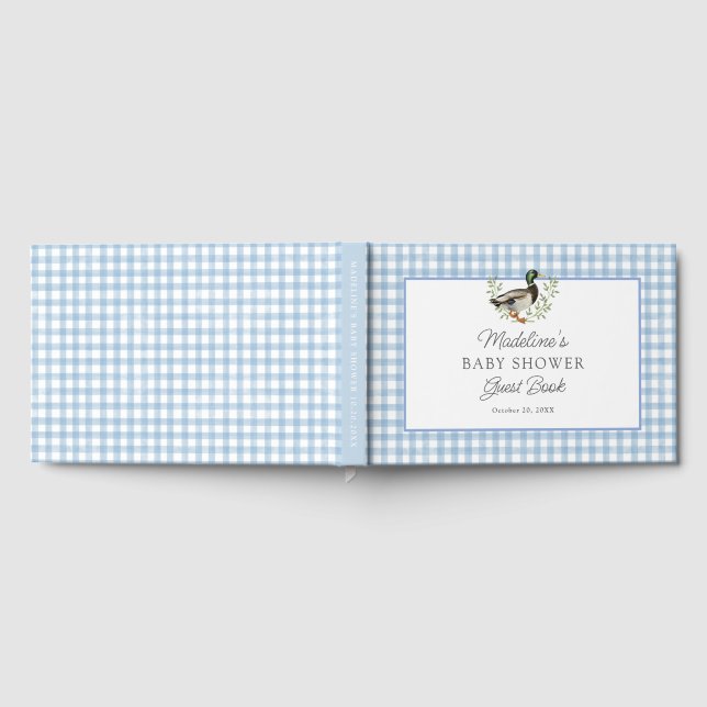 Libro De Visitas Mallard Duck Blue Gingham Baby Shower (Lleno)
