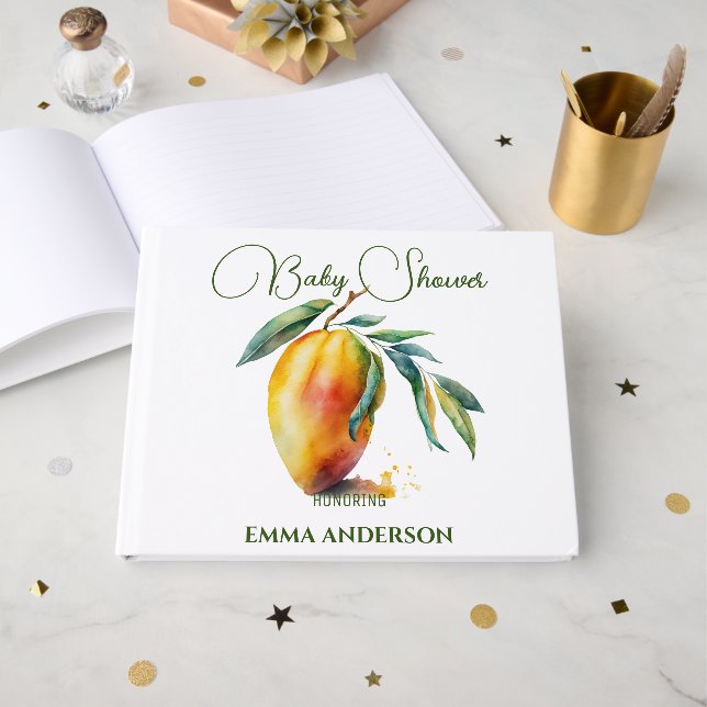 Libro De Visitas Mango Tropical | Fiesta de Bebé (Anverso Abierto)