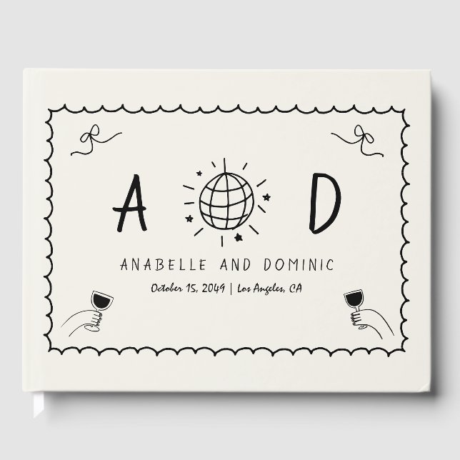 Libro De Visitas Mano caprichosa dibujada a mano Boda francés (Anverso)