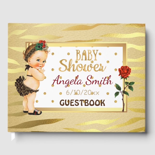 Libro De Visitas Manual de Baby Shower de Gold Sparkle (Anverso)