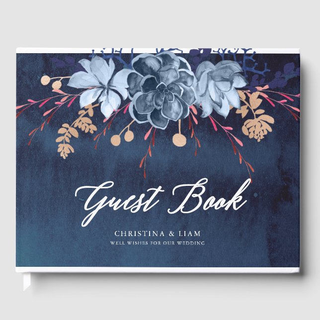 Libro De Visitas Manual de Bodas florales de Navy Chalkboard (Anverso)