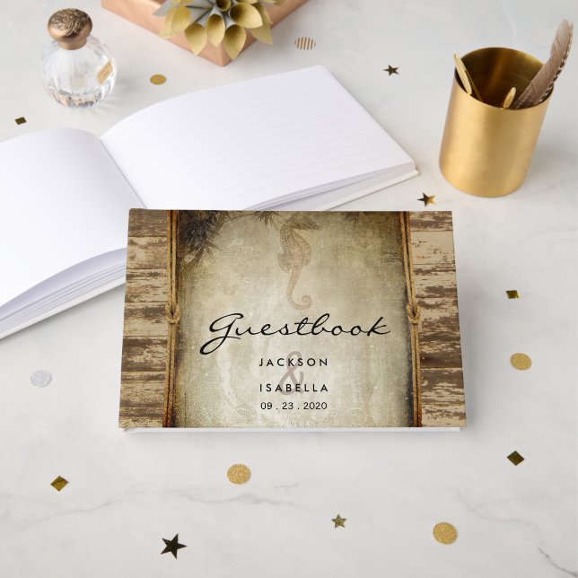 Libro De Visitas Manual de Diseño Rústico de Madera Náutica (Anverso Abierto)