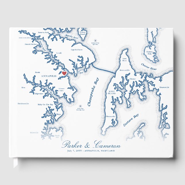 Libro De Visitas Mapa de Annapolis Maryland para Boda de Destino (Anverso)