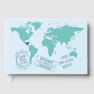Libro De Visitas Mapa mundial y sellos de Personalizado Boda de des