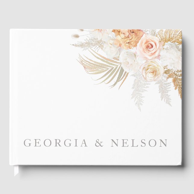 Libro De Visitas Maravilloso Boda Rubor Gold y Ivory Floral (Anverso)