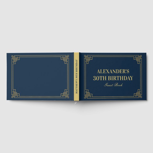 Libro De Visitas Marco Art Déco Chic Navy Gold Gatsby Cumpleaños (Lleno)