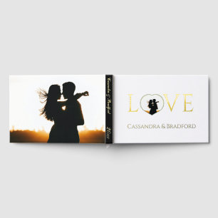 Libro De Visitas Marco de Corazón para Foto de Boda Elegante Blanco