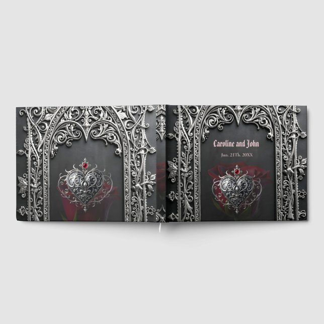 Libro De Visitas Marco de Rosa Gótica Elegante para Bodas (Lleno)