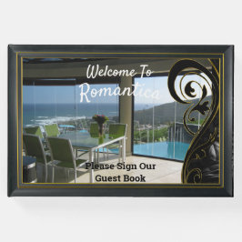 Libro De Visitas Marco dorado negro, abstracto negro de filigrí