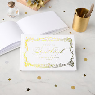 Libro De Visitas Marco dorado vintage clásico boda con letra script