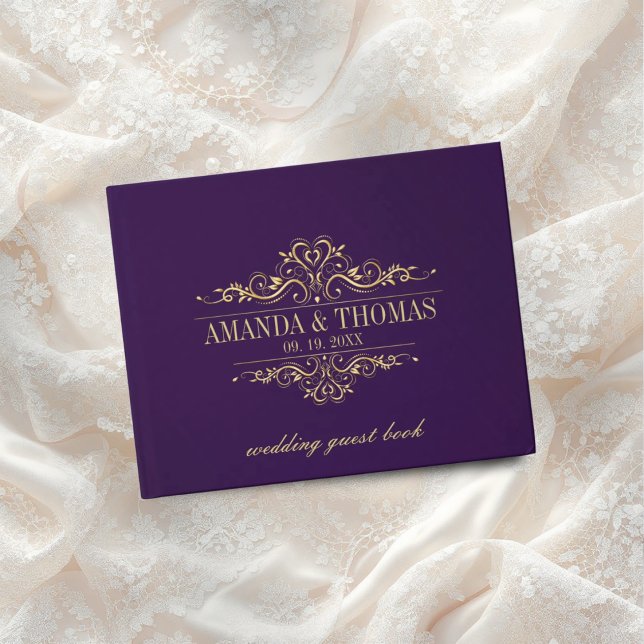 Libro De Visitas Marco elegante morado personalizado boda  (Subido por el creador)