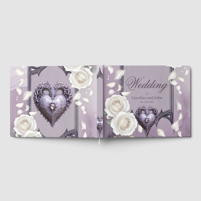 Libro De Visitas Marco floral con corazón y rosas blancas (Lleno)