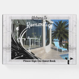 Libro De Visitas Marco fotográfico de mármol blanco sobre negro