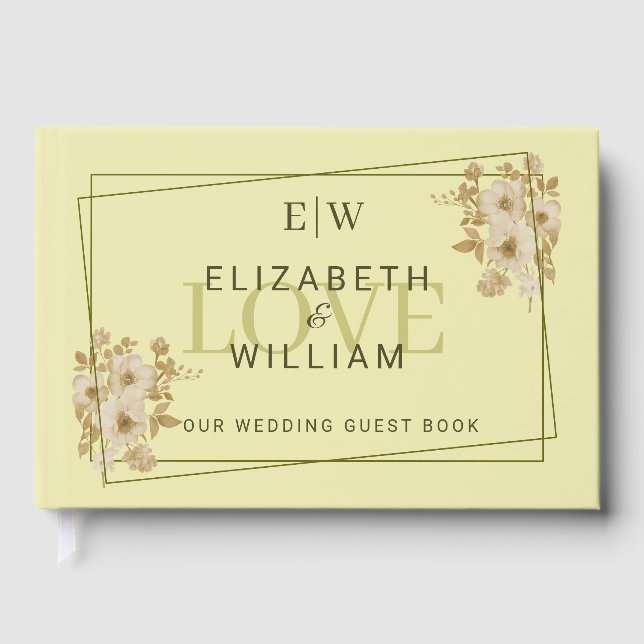 Libro De Visitas Marco Rosa - Boda amarillo celestial monograma (Anverso)