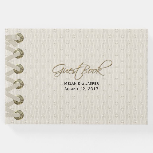Libro De Visitas Marfil Linen Look Custom Wedding Guest Book (Anverso)