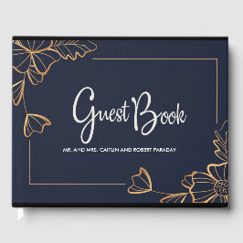 Libro De Visitas Marina y floral dorada
