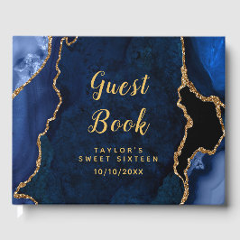 Libro De Visitas Marina y oro Agate Marble Sweet 16