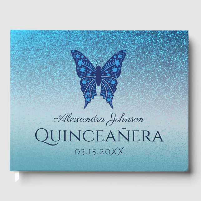 Libro De Visitas Mariposa Azul Quinceañera (Anverso)