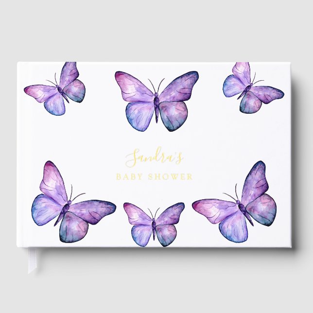 Libro De Visitas Mariposa Baby Shower Elegant Purple (Anverso)