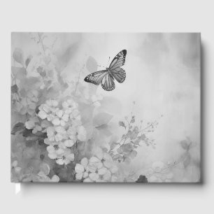 Libro De Visitas Mariposa de negro y blanco
