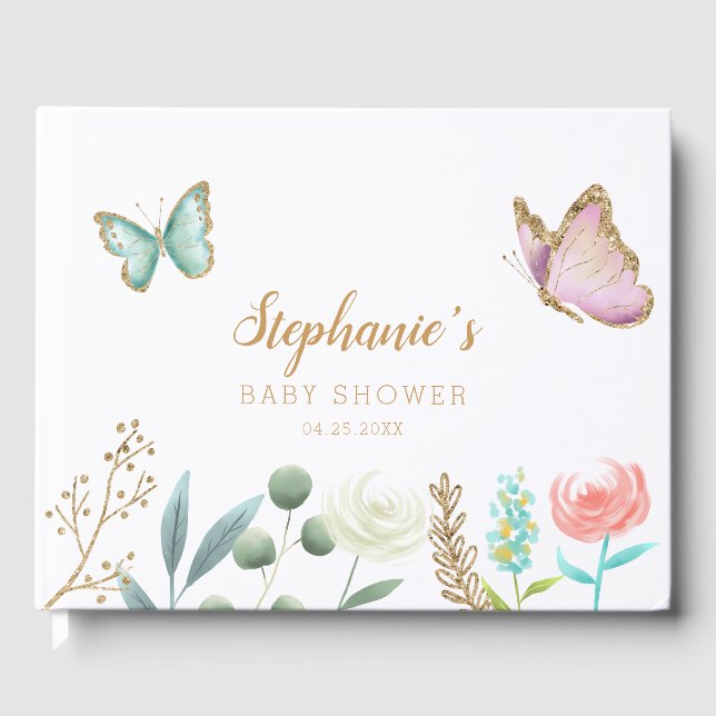 Libro De Visitas Mariposa en Floral Garden Baby Shower (Anverso)