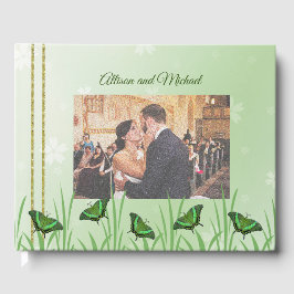 Libro De Visitas Mariposa verde sobre verde claro - boda