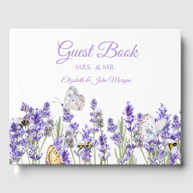 Libro De Visitas Mariposas de lavanda Botánico (Anverso)