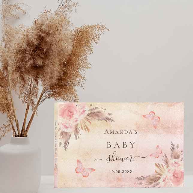 Libro De Visitas Mariposas de rosa de  de pasto de Baby Shower (Subido por el creador)