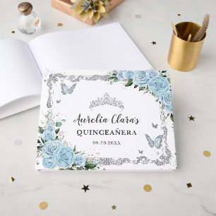 Libro De Visitas Mariposas Floral Azul cielo claro Quinceañera