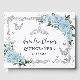 Libro De Visitas Mariposas Floral Azul cielo claro Quinceañera
