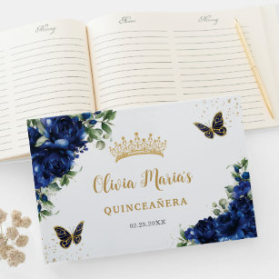 Libro De Visitas Mariposas florales azules reales Quinceanera