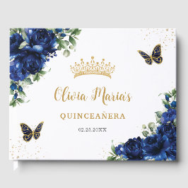 Libro De Visitas Mariposas florales azules reales Quinceanera