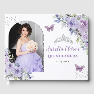 Libro De Visitas Mariposas florales de Champagne Quinceañera Foto