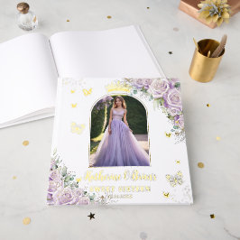 Libro De Visitas Mariposas Florales Purple Lilac Sweet 16 15 Foto