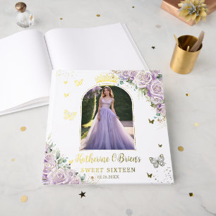 Libro De Visitas Mariposas Florales Purple Lilac Sweet 16 15 Foto