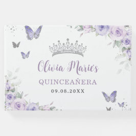 Libro De Visitas Mariposas Florales Púrpura Lavender Quinceañera