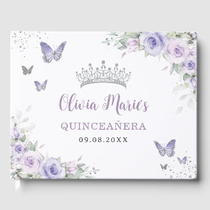 Libro De Visitas Mariposas Florales Púrpura Lavender Quinceañera