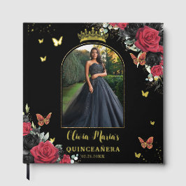 Libro De Visitas Mariposas Florales Rojas Quinceañera