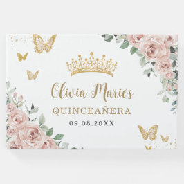 Libro De Visitas Mariposas Florales Rosadas de Rubor Quinceañera