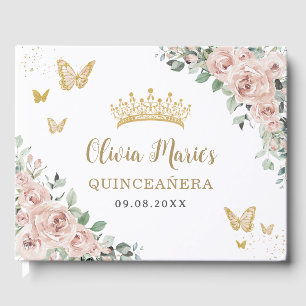 Libro De Visitas Mariposas Florales Rosadas de Rubor Quinceañera