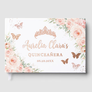 Libro De Visitas Mariposas florales rosadas de Rubor Rosa de oro Qu