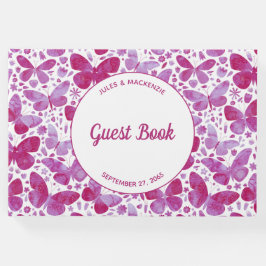 Libro De Visitas Mariposas modernas acuarela Magenta rosa
