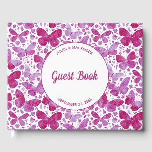 Libro De Visitas Mariposas modernas acuarela Magenta rosa