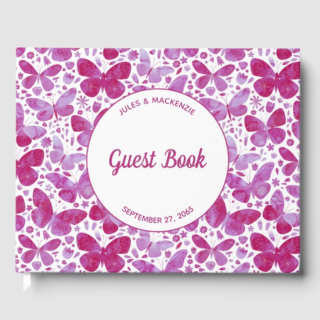 Libro De Visitas Mariposas modernas acuarela Magenta rosa (Anverso)