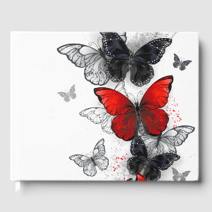 Libro De Visitas Mariposas Morpho voladoras negras y rojas