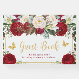 Libro De Visitas Mariposas Red Floral Gold Foto Quinceañera