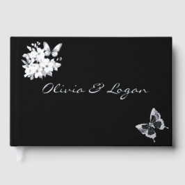 Libro De Visitas Mariposas y flores Relieve metalizado plateado Bod