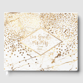Libro De Visitas Mármol Blanco de PixDezines + Confeti Dorado Falso